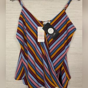 Evereve Hollie Woodward Allison Joy Striped Multicolor Sleeveless Top Tank NWT L